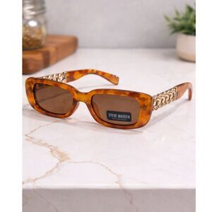 Steve Madden Tortoiseshell Sunglasses WomenY2K Retro Rectangular Amber UV Shades